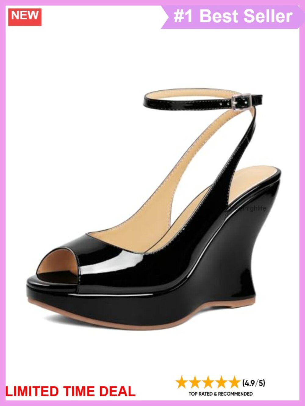 Soireelady Women's Faux Leather Platform Wedge Heels Peep Toe Slingback